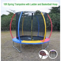10ft Rainbow Trampoline & Enclosure Ladder Basketball Hoop Set