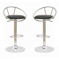Deluxe Height Adjustable PVC Leather Bar Stools x 2 Black