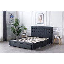 Fabric Square Tufted Storage Bed Frame Queen Full Size with 4 Drawers Charcoal