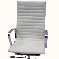 Eames High Back Executive Chair Italian Leather White with Fixed Gasket