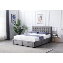 Fabric Square Tufted Storage Bed Frame Queen Full Size with 4 Drawers Grey