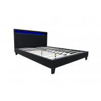 LED Bed Frame Queen Full Size Black PU Leather 