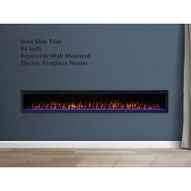 New Model 84" Slim Trim Black Built-in Recessed / Wall mounted Heater Electric Fireplace 
