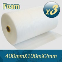 3 x Polyfoam Foam Wrap Roll 400mm x 100m 2mm Thick 