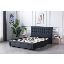 Fabric Square Tufted Storage Bed Frame Queen Full Size with 4 Drawers Charcoal