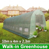 10m x 4m Heavy Duty 0.8x25mm Galvanised Frame Walk-in PE Polytunnel Greenhouse 
