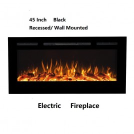 45" Black Built-in Recessed / Wall mounted Heater Electric Fireplace