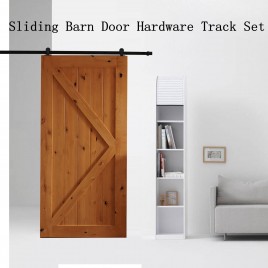 2M Sliding Barn Door Hardware Track Set Kit Powder Coat Steel Black (T Shape Pulley)