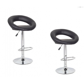 2x Black PU Leather Circular Kitchen Bar Stools (AD)