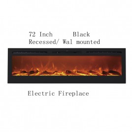 72" Black Built-in Recessed / Wall mounted Heater Electric Fireplace 