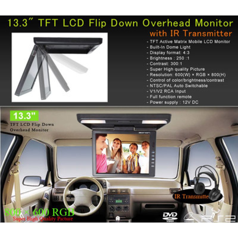 13.3 inch Flip Down Roof Monitor with Dome Light Infrared